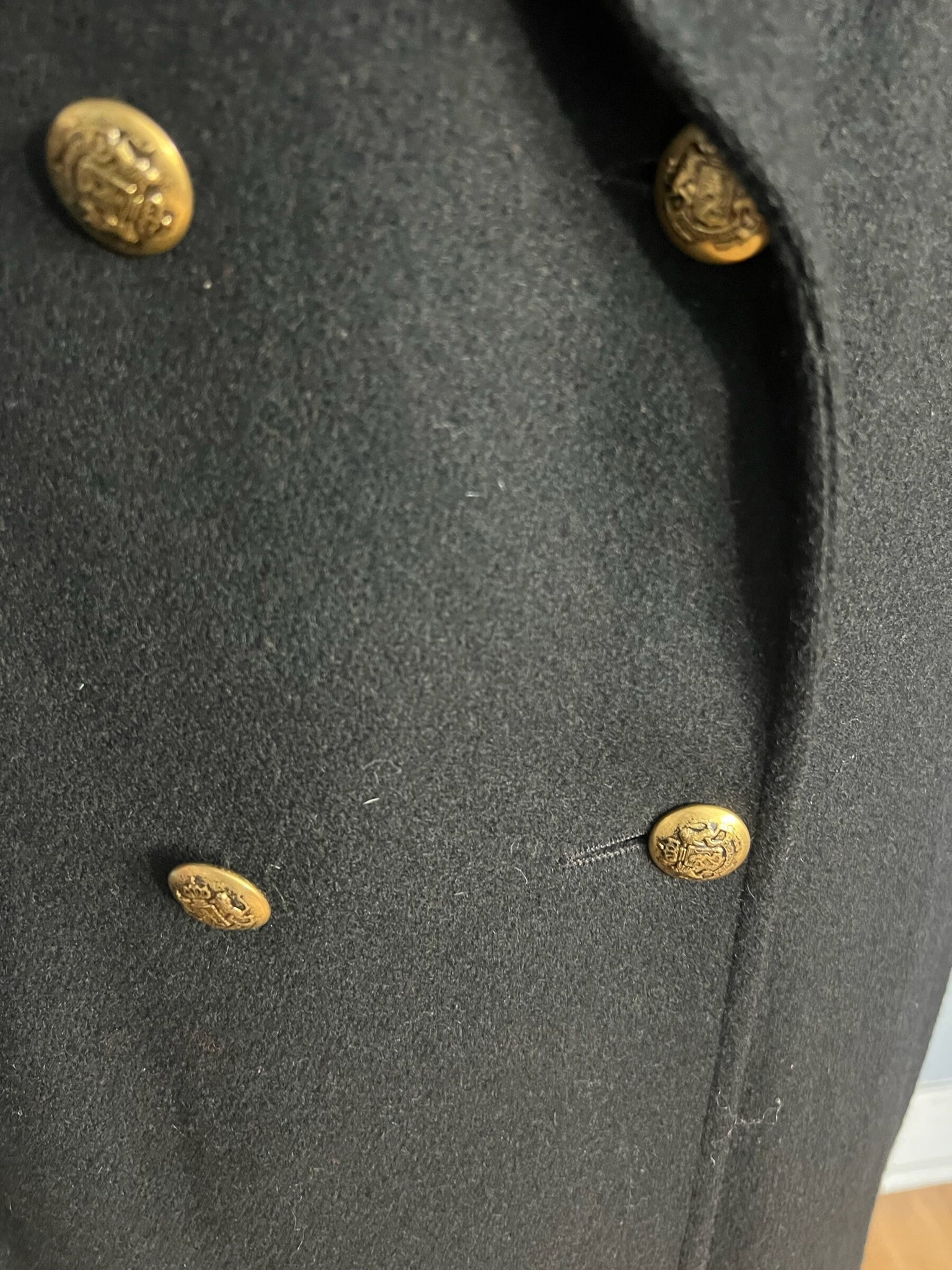 Vintage 80's women's black wool military coat L