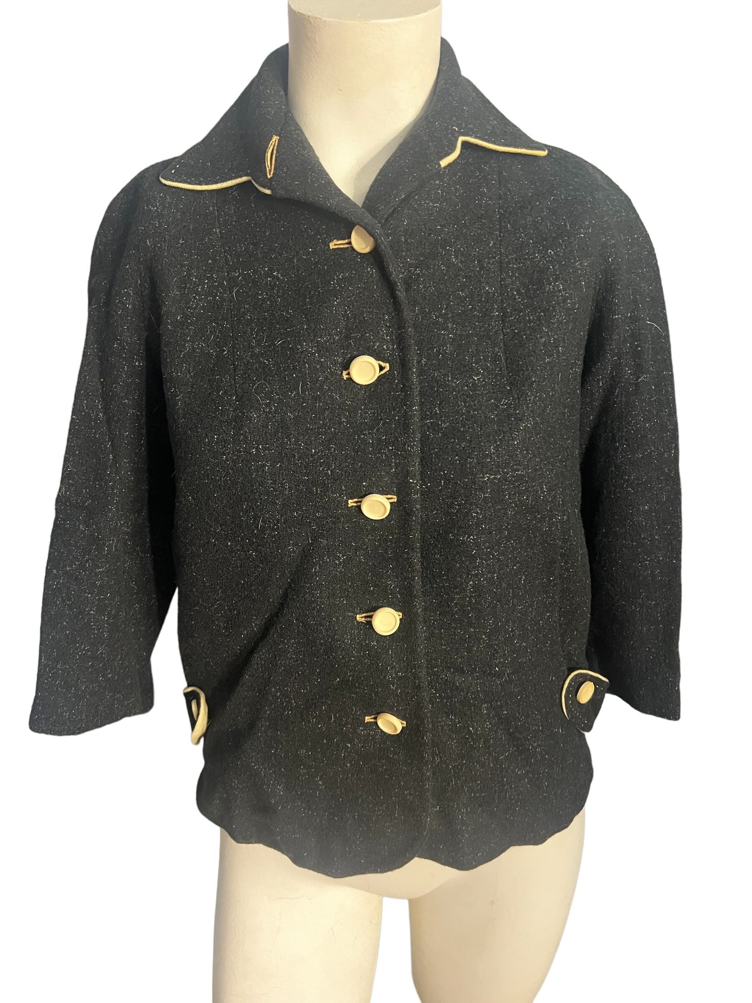 Vintage 1950's short black fleck wool jacket S M