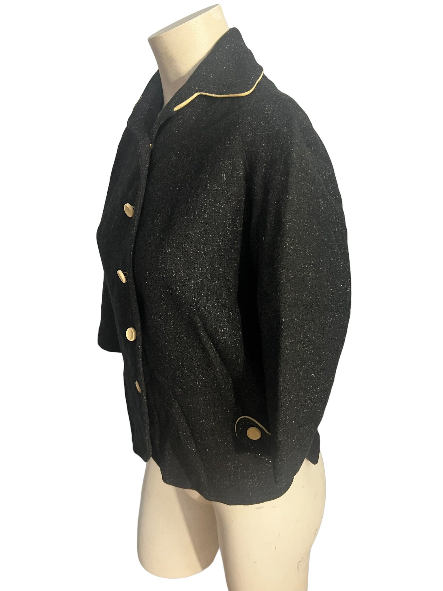 Vintage 1950's short black fleck wool jacket S M