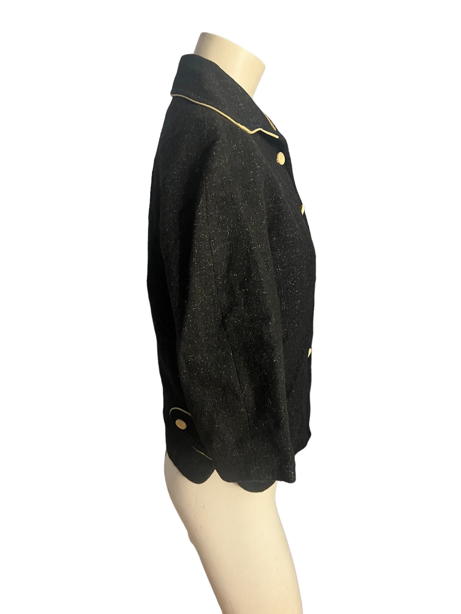 Vintage 1950's short black fleck wool jacket S M