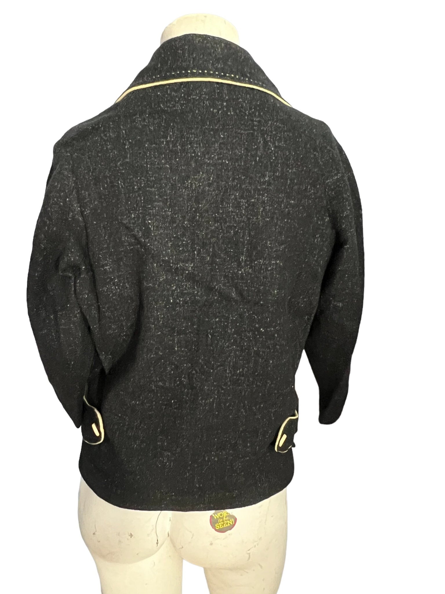 Vintage 1950's short black fleck wool jacket S M