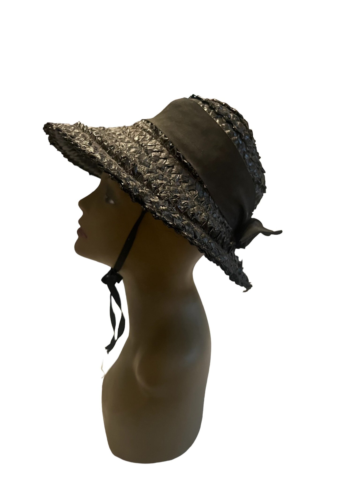 Vintage black 60's straw sun hat
