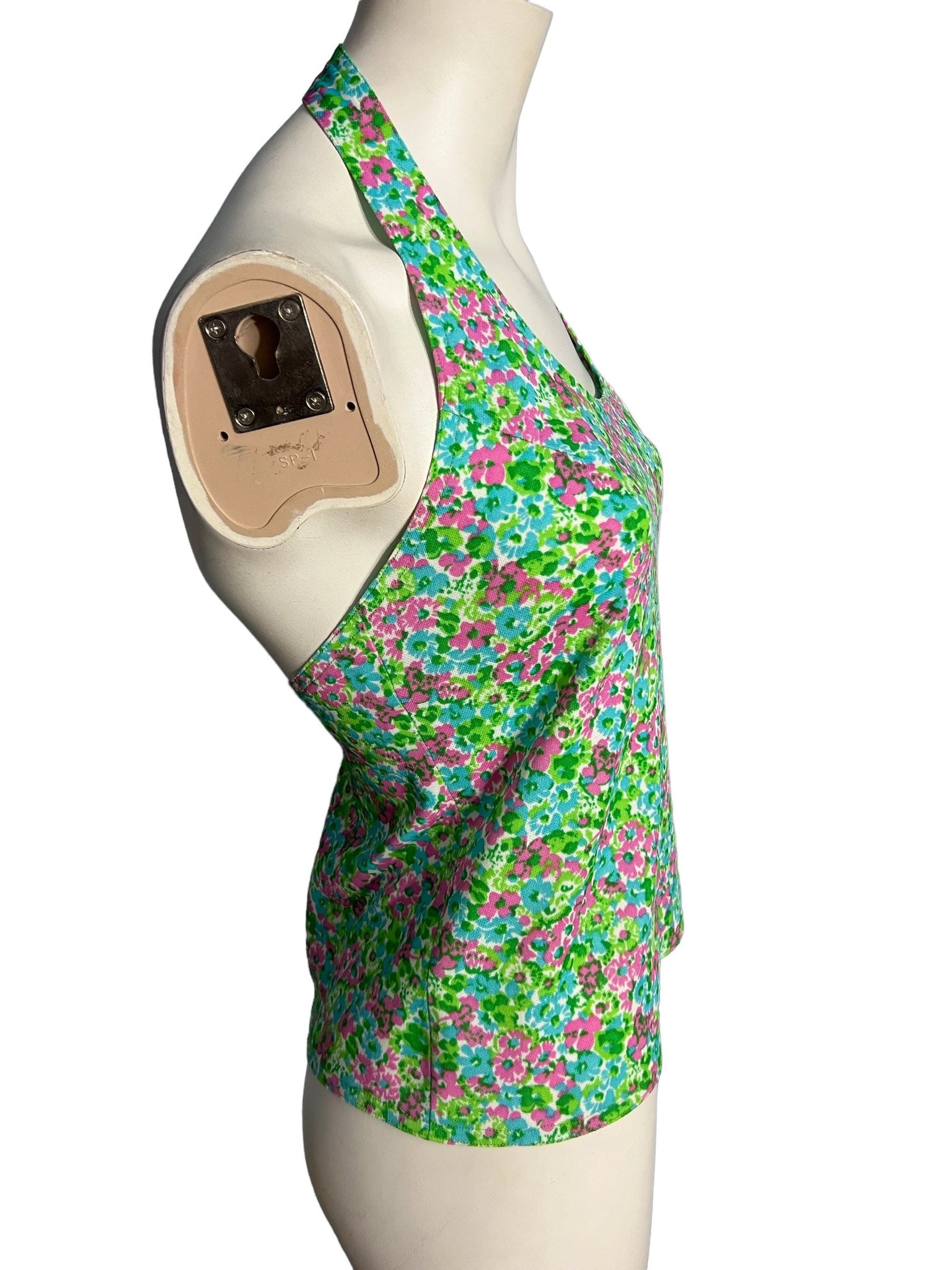 Vintage 70's green floral halter shirt M