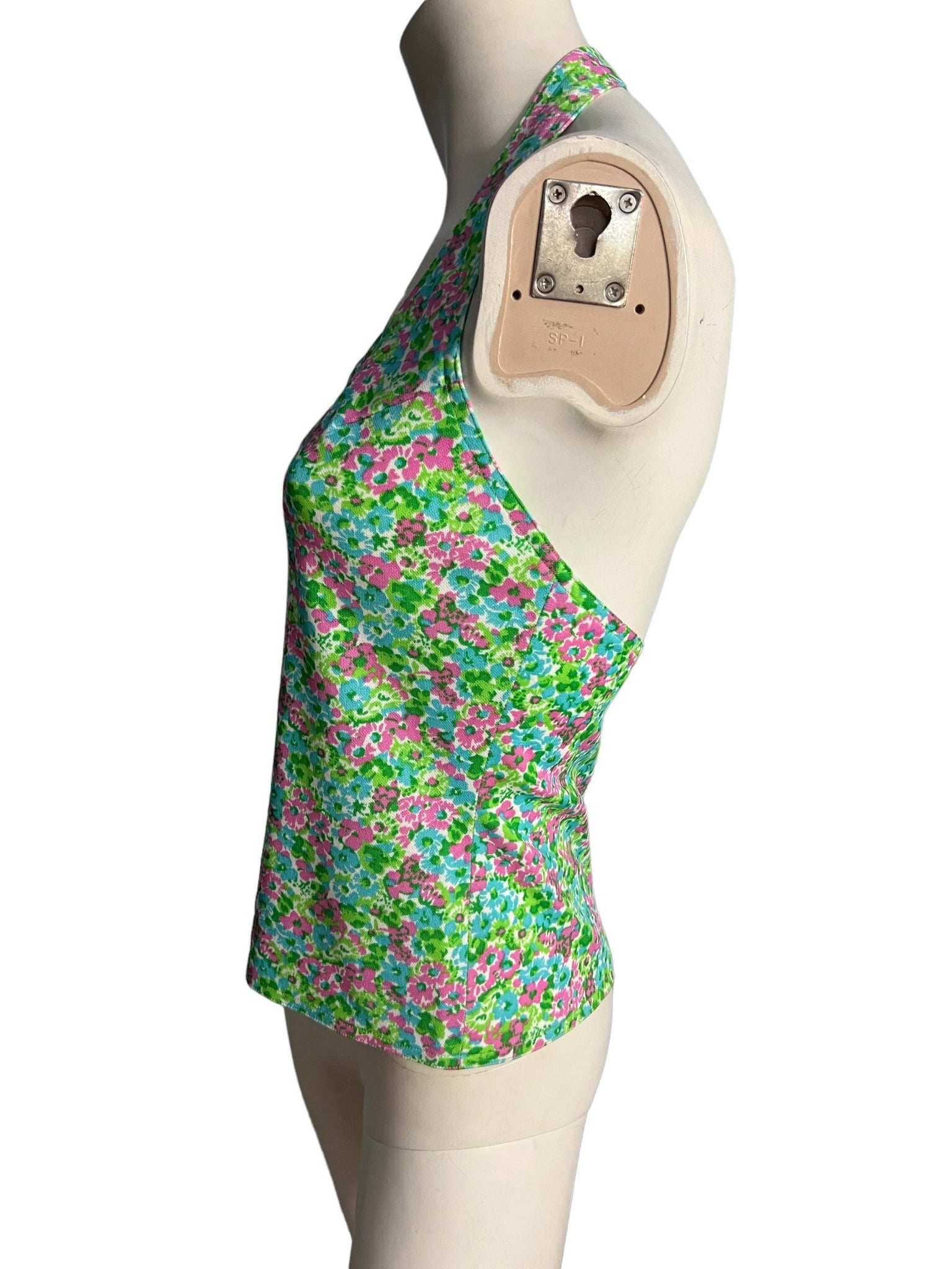Vintage 70's green floral halter shirt M
