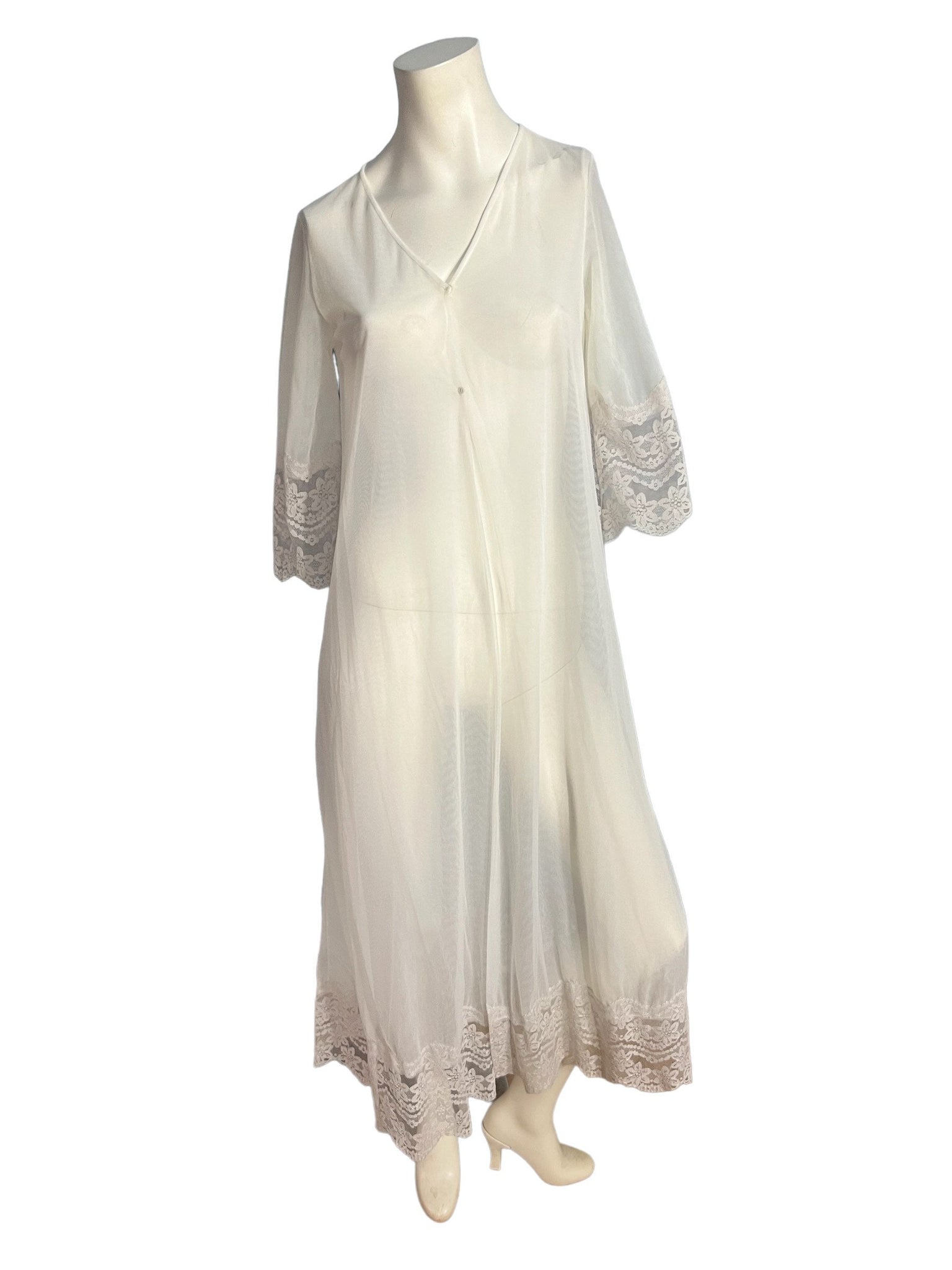 Vintage white sheer 60's robe M