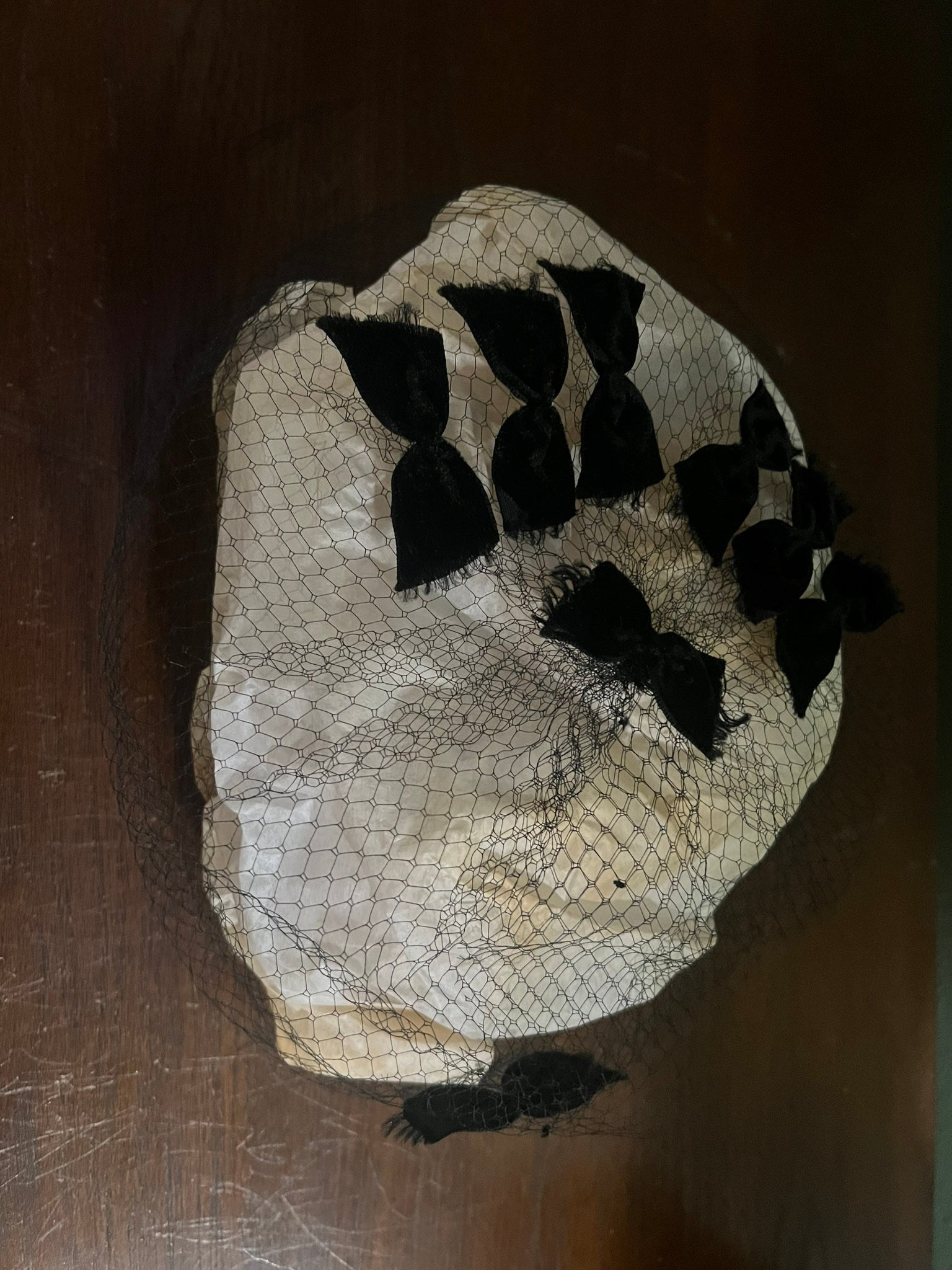 Vintage black net hat with small bows