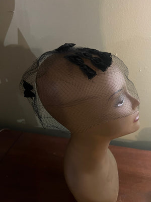 Vintage black net hat with small bows