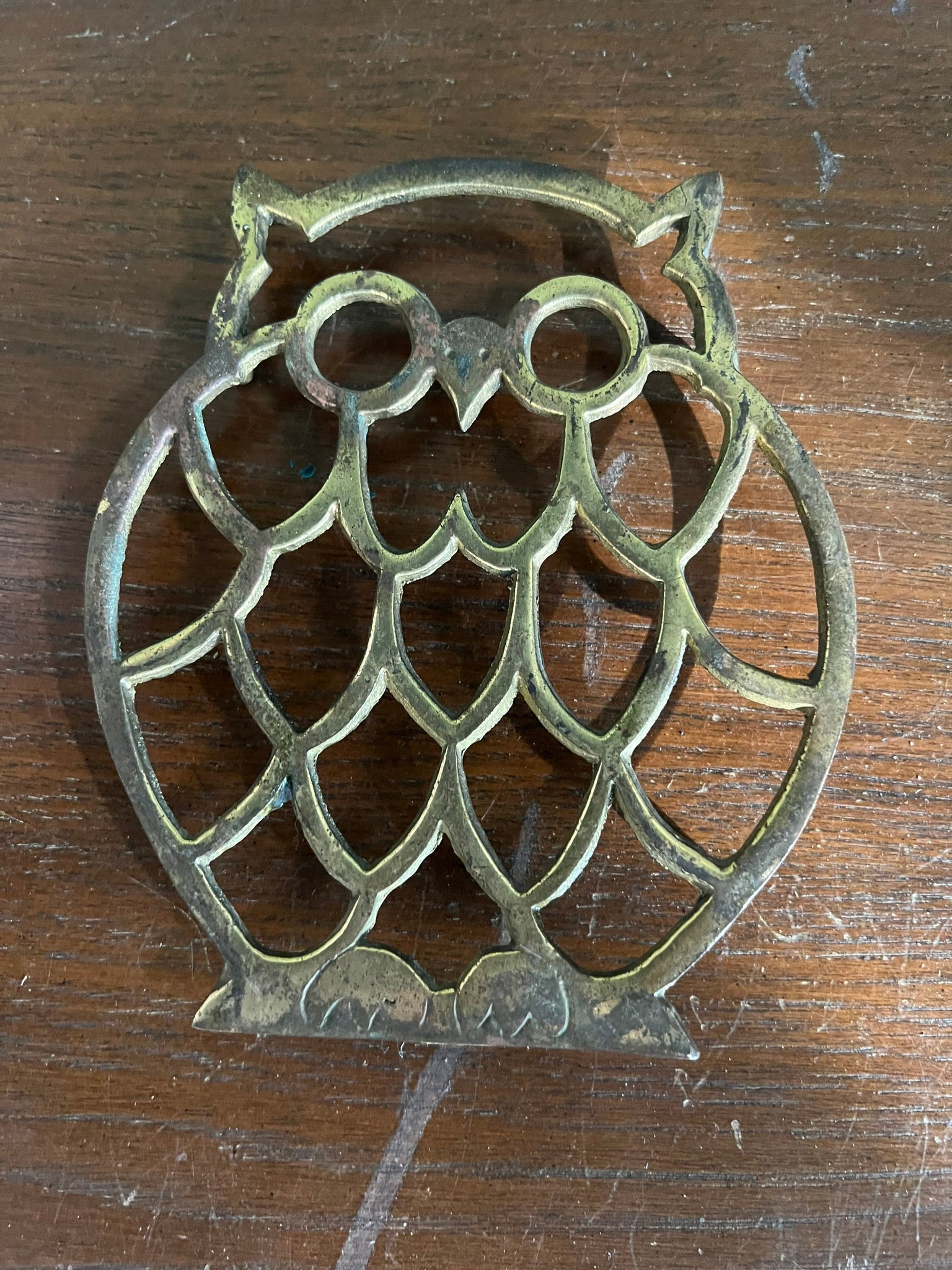 Vintage 70's brass owl trivet