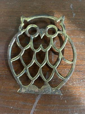 Vintage 70's brass owl trivet