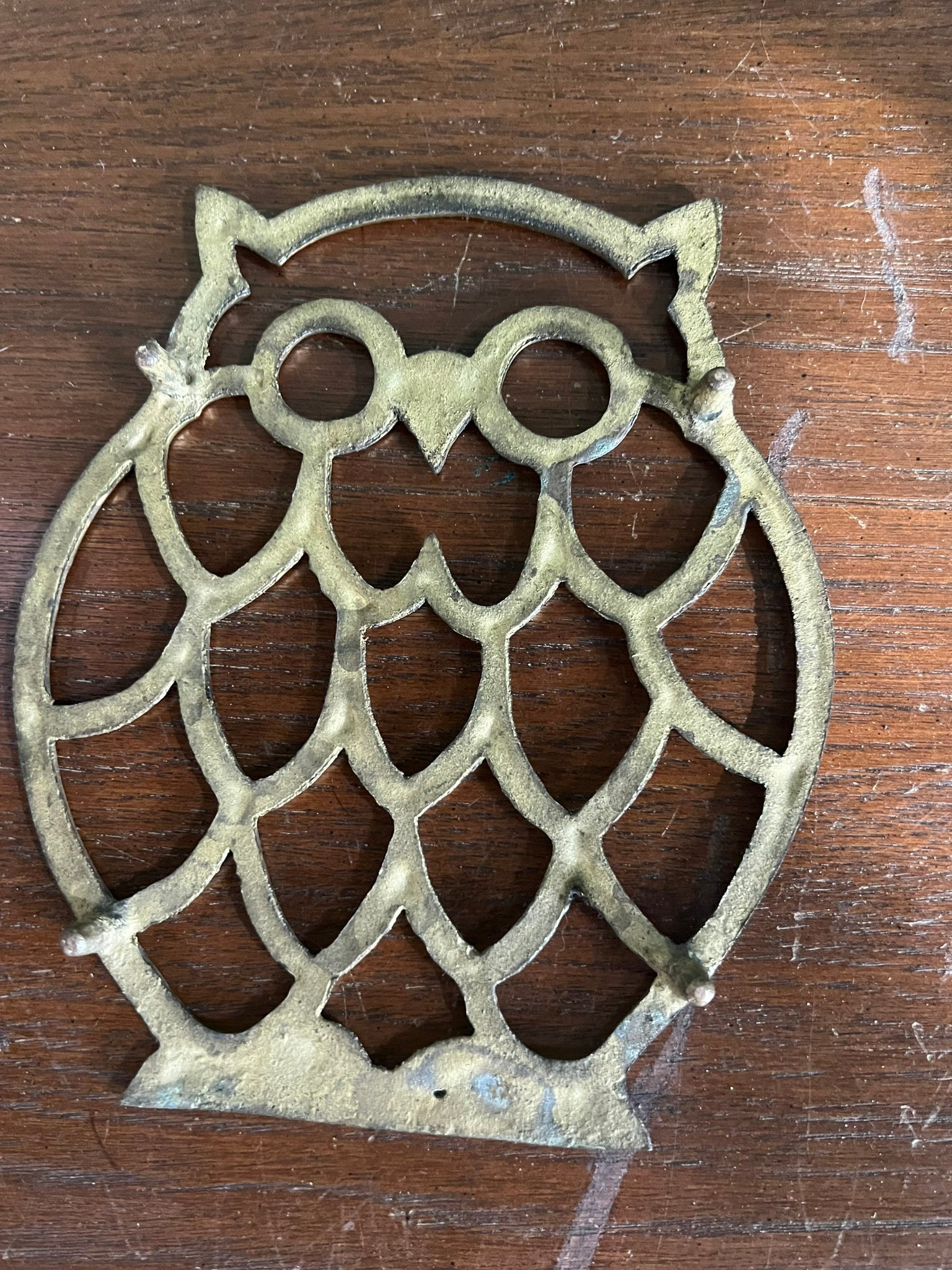Vintage 70's brass owl trivet