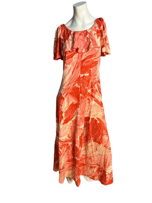 Vintage 1970's Long Wild Orange Dress L