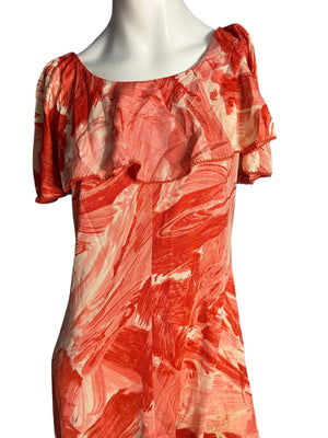 Vintage 1970's Long Wild Orange Dress L