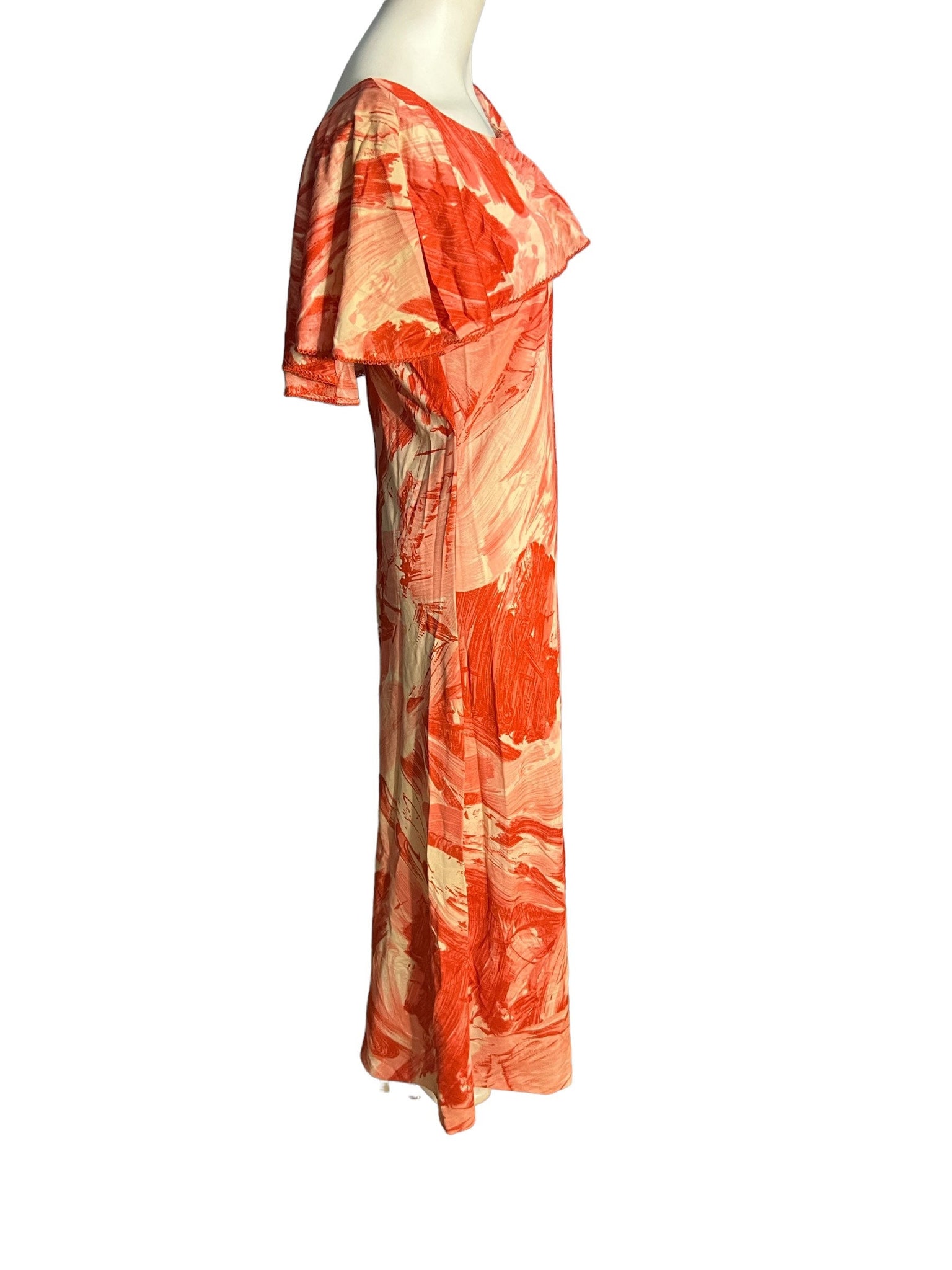 Vintage 1970's Long Wild Orange Dress L