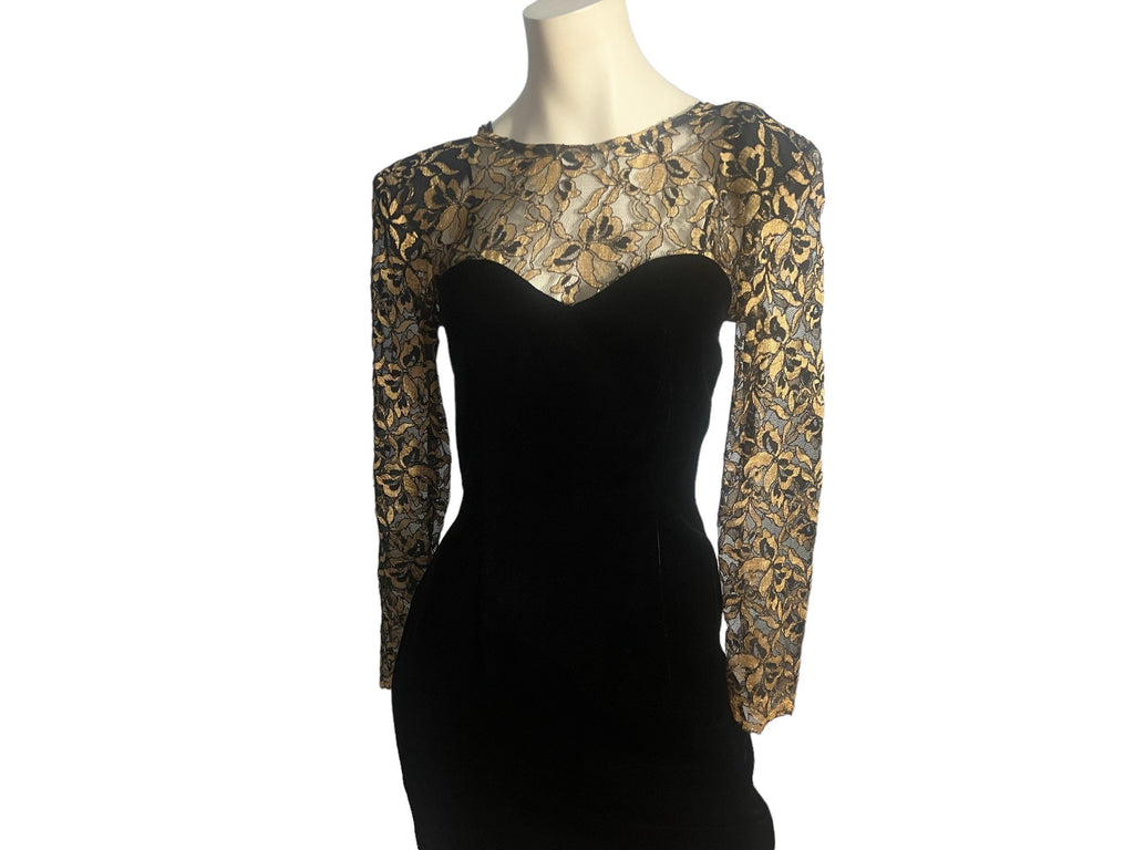 Vintage black velvet and gold lace dress Donna Ricco 4