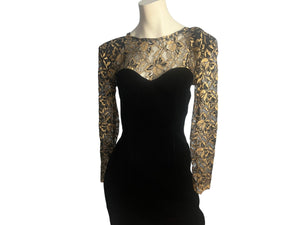 Vintage black velvet and gold lace dress Donna Ricco 4