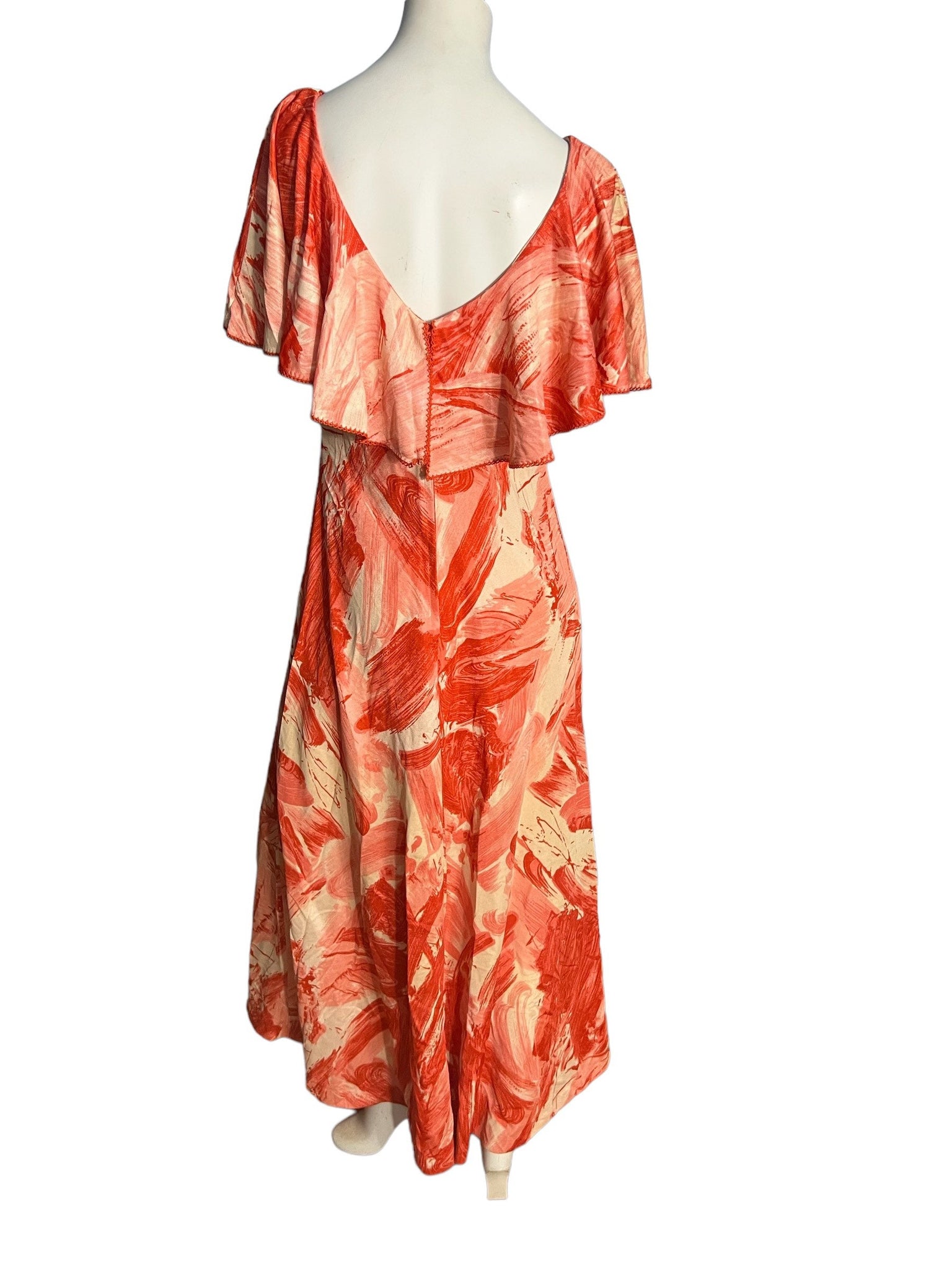 Vintage 1970's Long Wild Orange Dress L