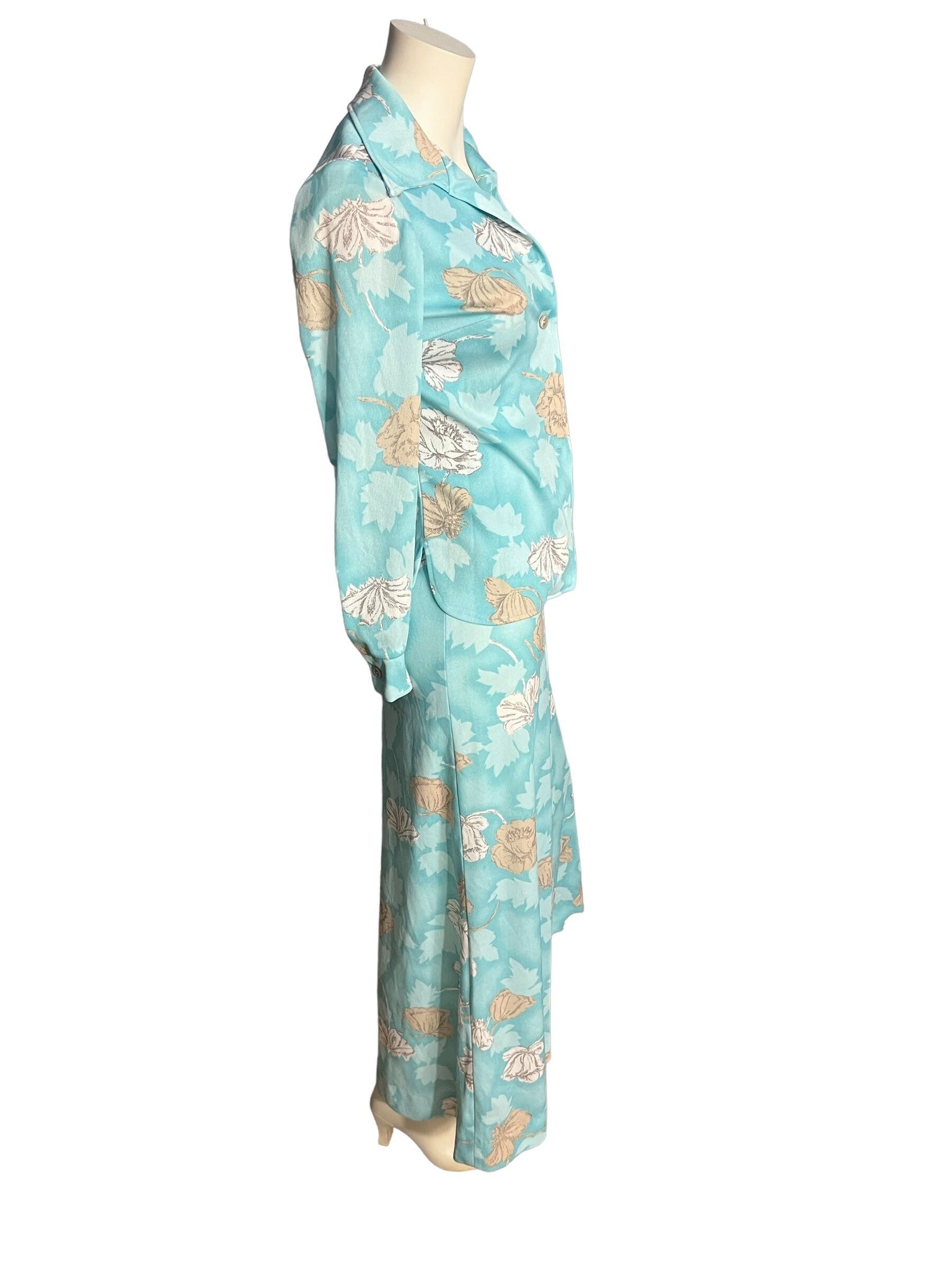 Vintage Blue Flower 1970's Maxi Dress & Shirt M