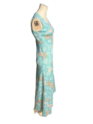 Vintage Blue Flower 1970's Maxi Dress & Shirt M