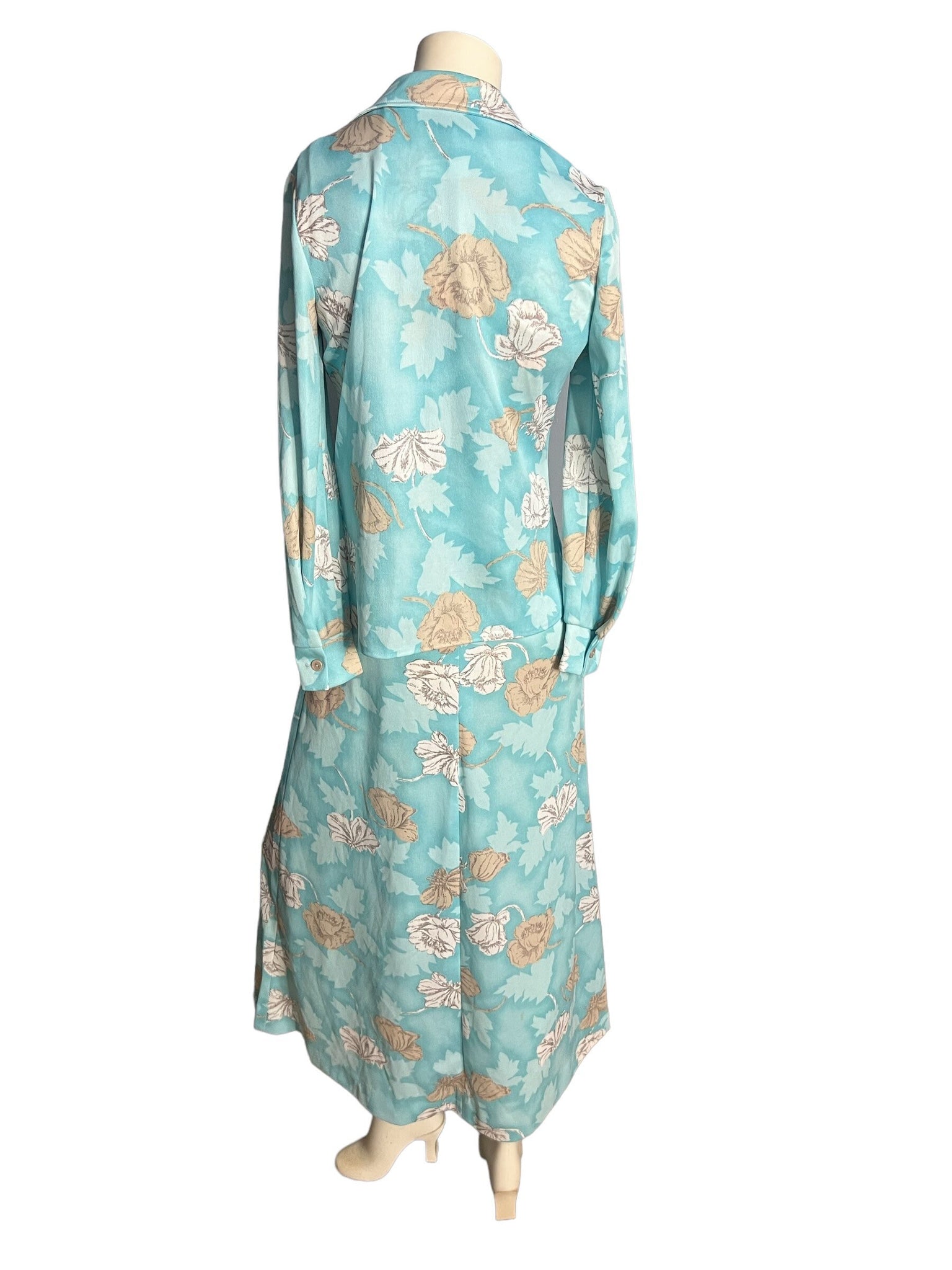 Vintage Blue Flower 1970's Maxi Dress & Shirt M