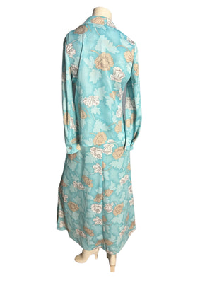 Vintage Blue Flower 1970's Maxi Dress & Shirt M