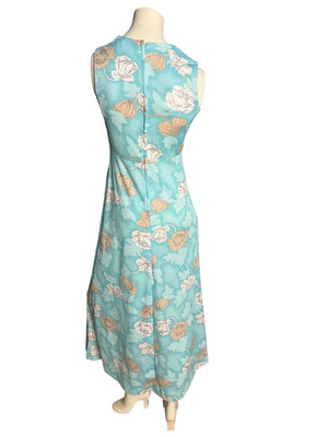 Vintage Blue Flower 1970's Maxi Dress & Shirt M