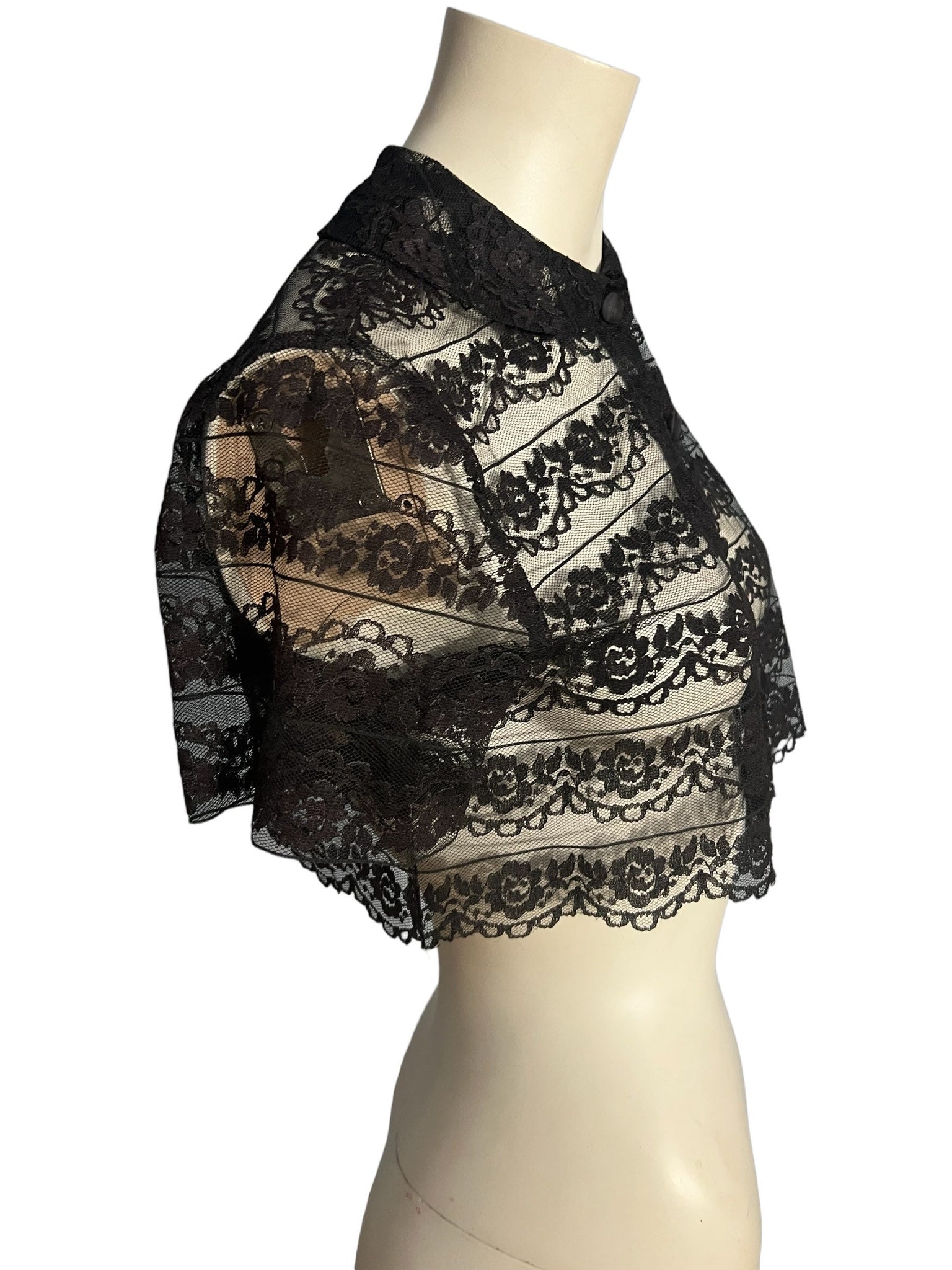 Vintage 50's black lace short jacket M Top Hit