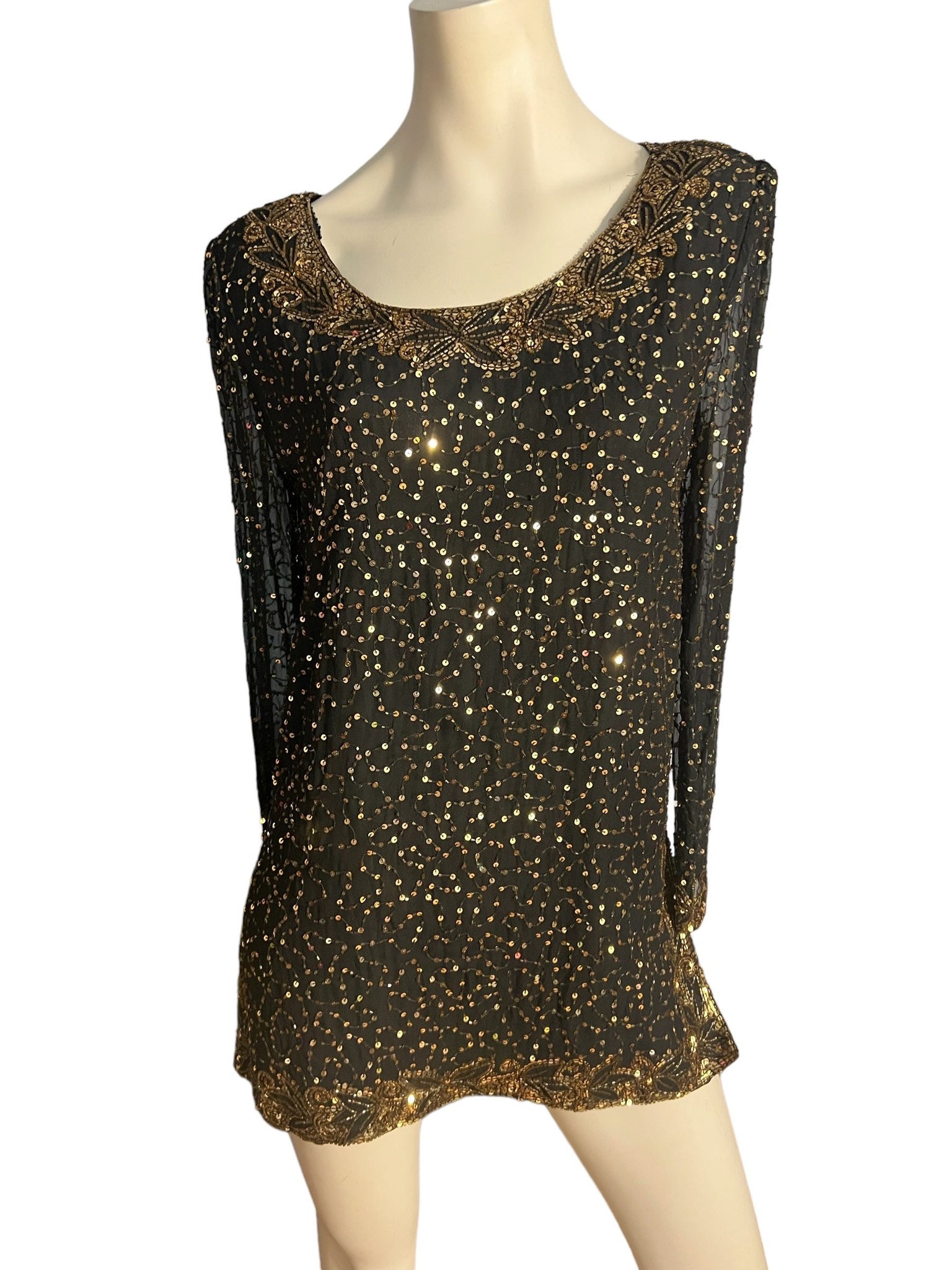 Vintage 80's black gold sequin top Stenay M