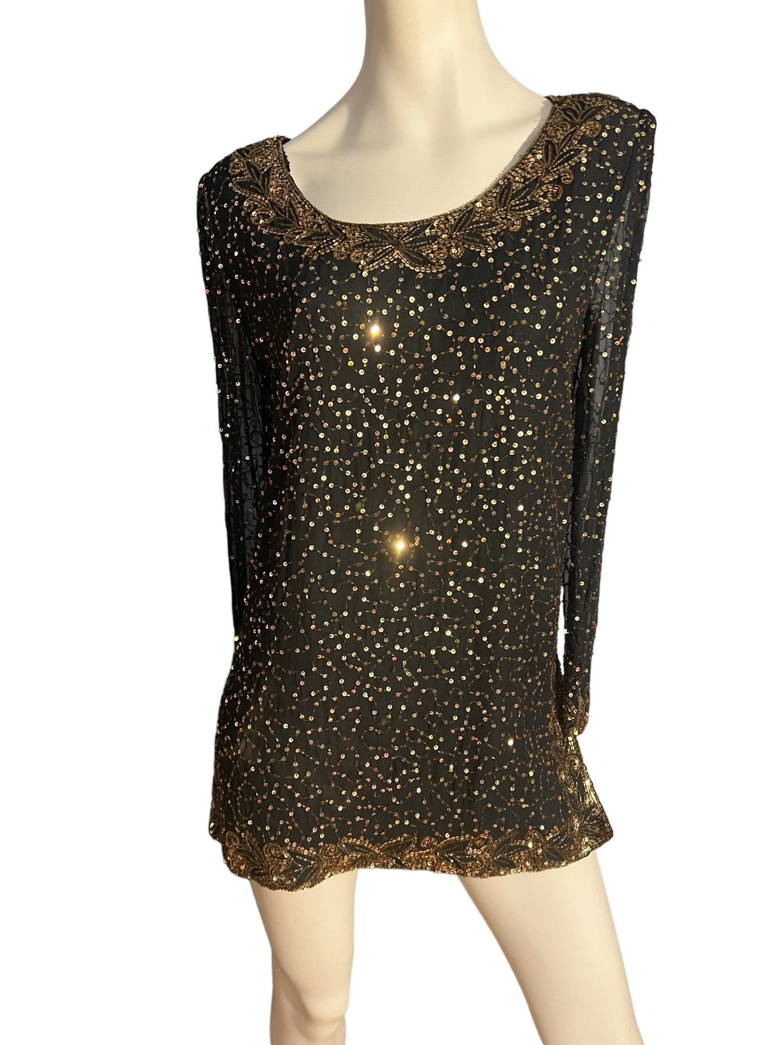 Vintage 80's black gold sequin top Stenay M