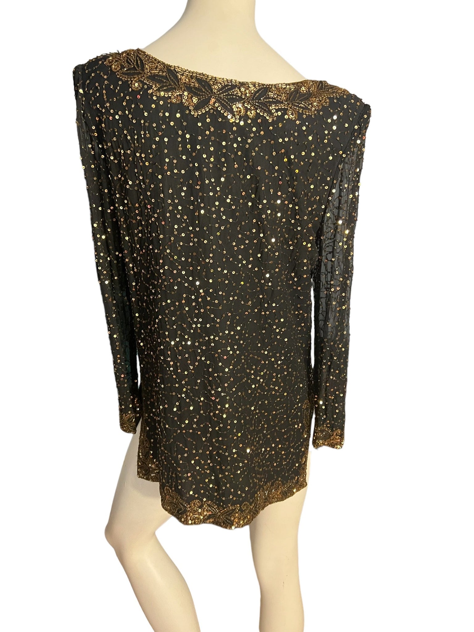 Vintage 80's black gold sequin top Stenay M