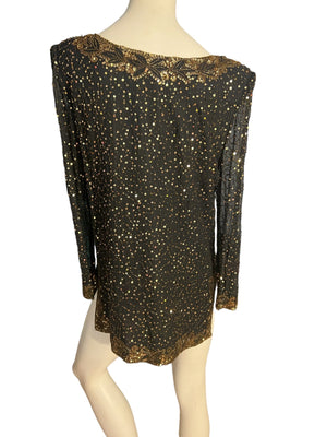 Vintage 80's black gold sequin top Stenay M