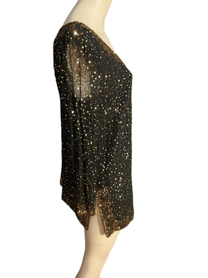 Vintage 80's black gold sequin top Stenay M