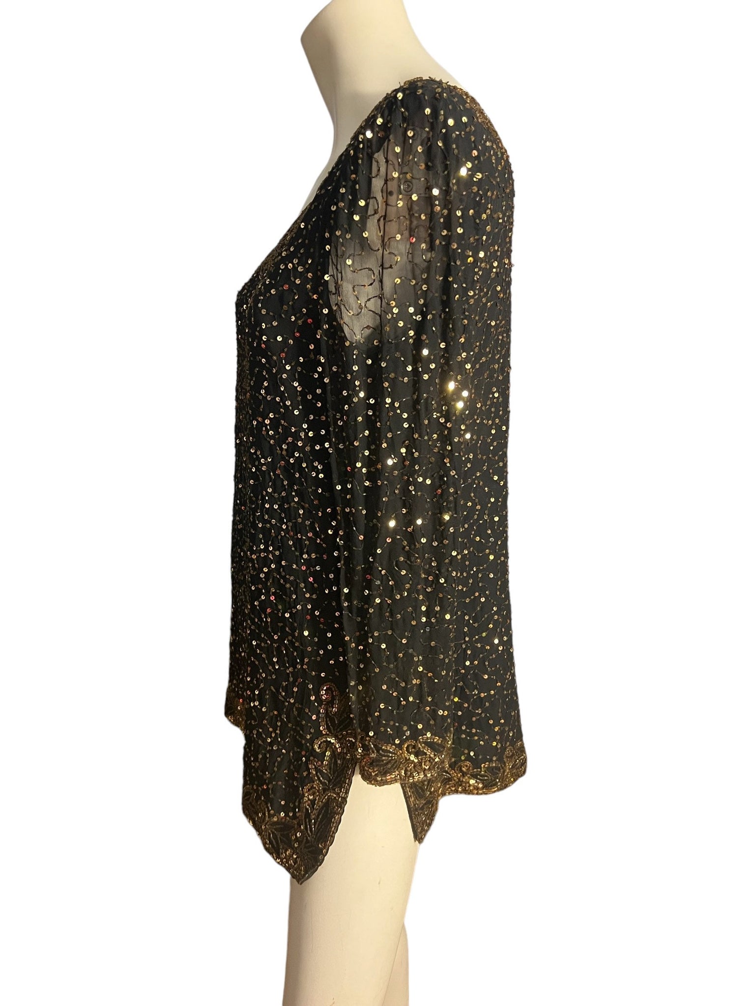 Vintage 80's black gold sequin top Stenay M