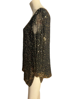 Vintage 80's black gold sequin top Stenay M