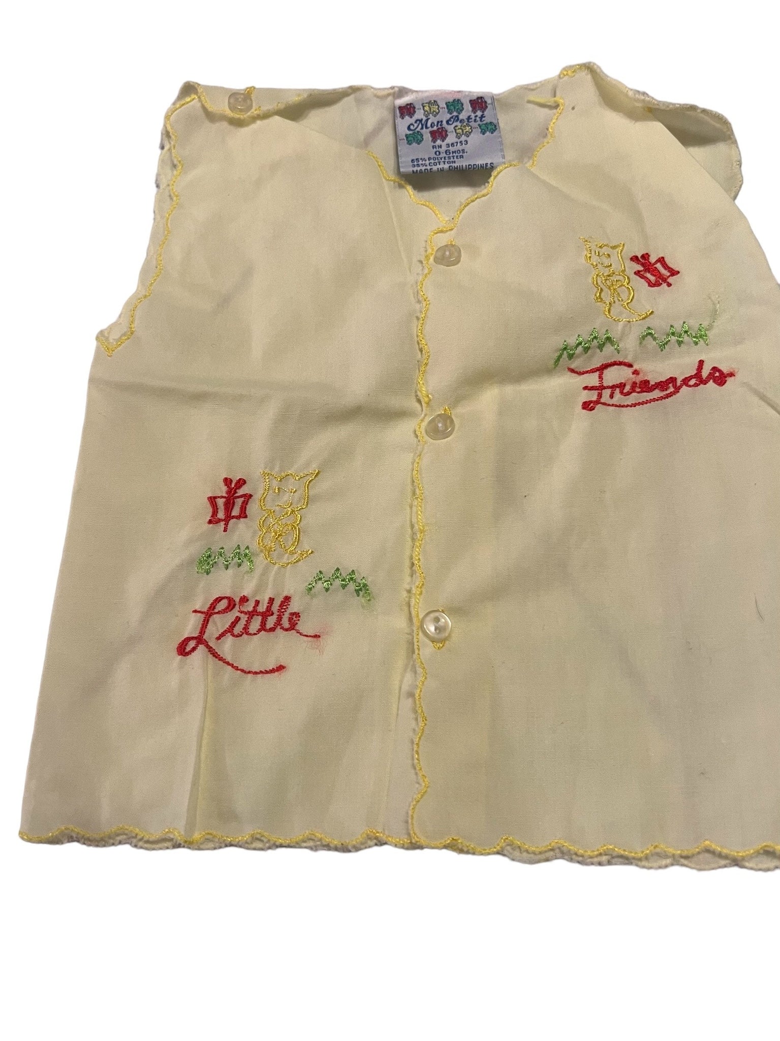 Vintage yellow Mon Petit diaper shirt 0-6 month