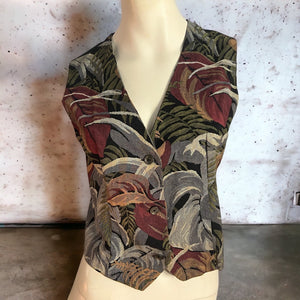 Vintage 80's leaf pattern vest shirt M