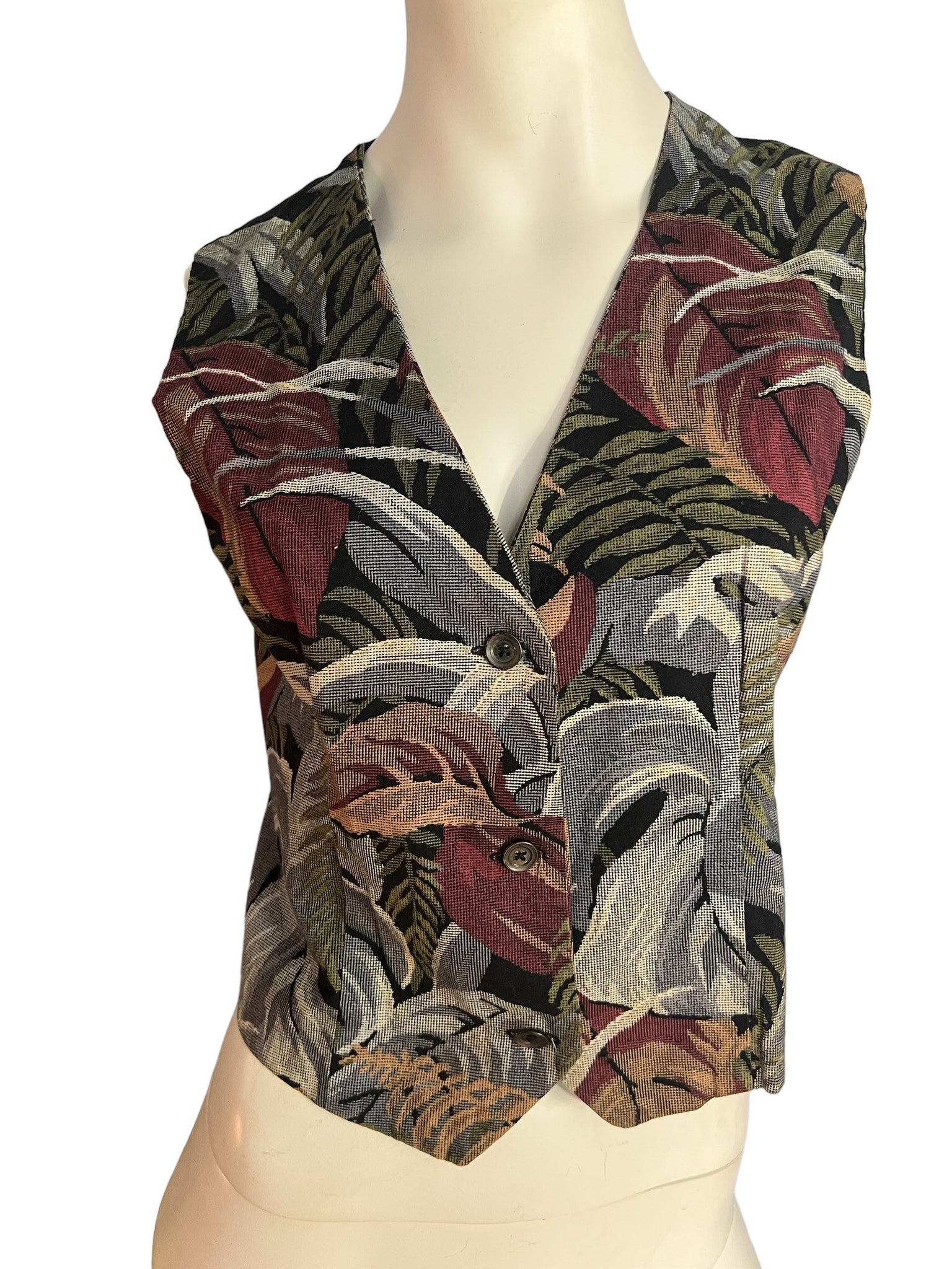 Vintage 80's leaf pattern vest shirt M