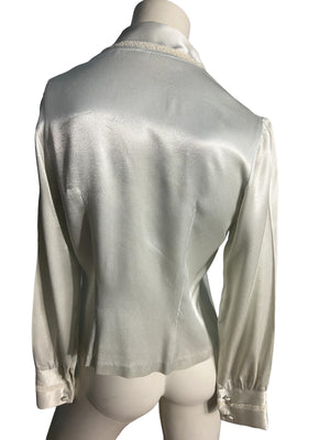 Vintage 80's blue satin Victorian blouse M