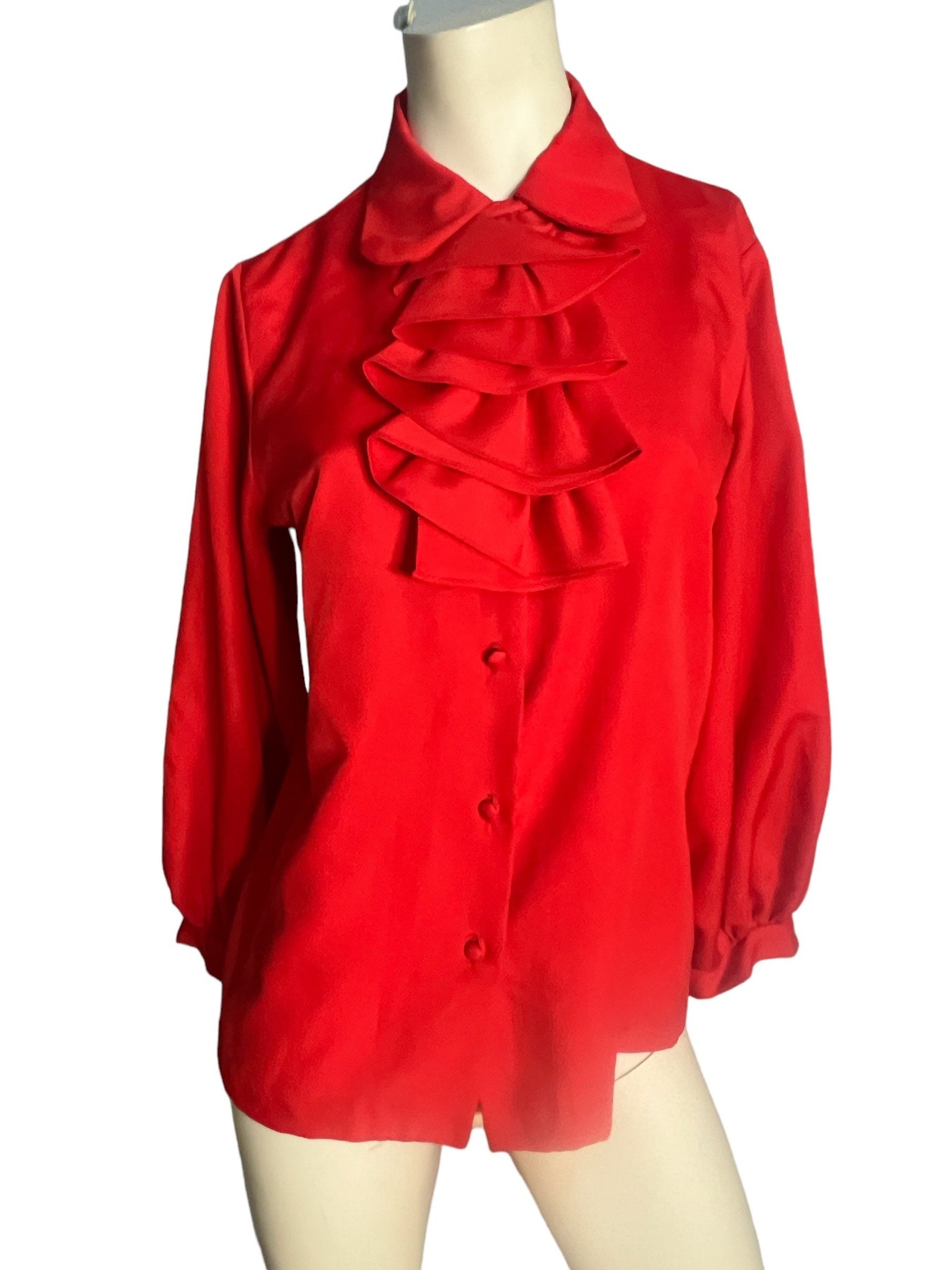 Vintage red 70's ruffle shirt M Terry