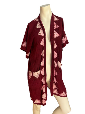 Vintage batik pink cotton robe S M