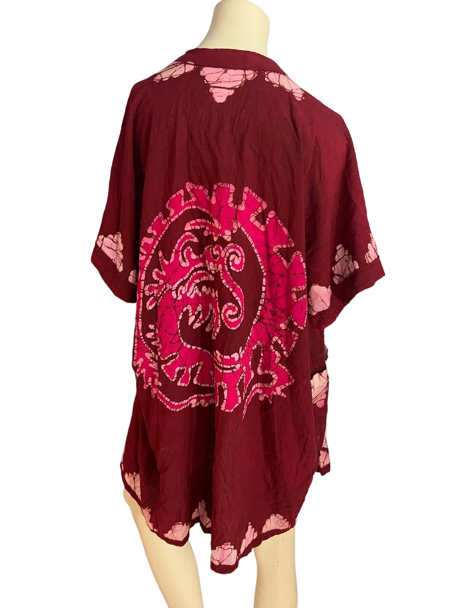 Vintage batik pink cotton robe S M