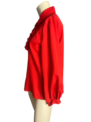 Vintage red 70's ruffle shirt M Terry