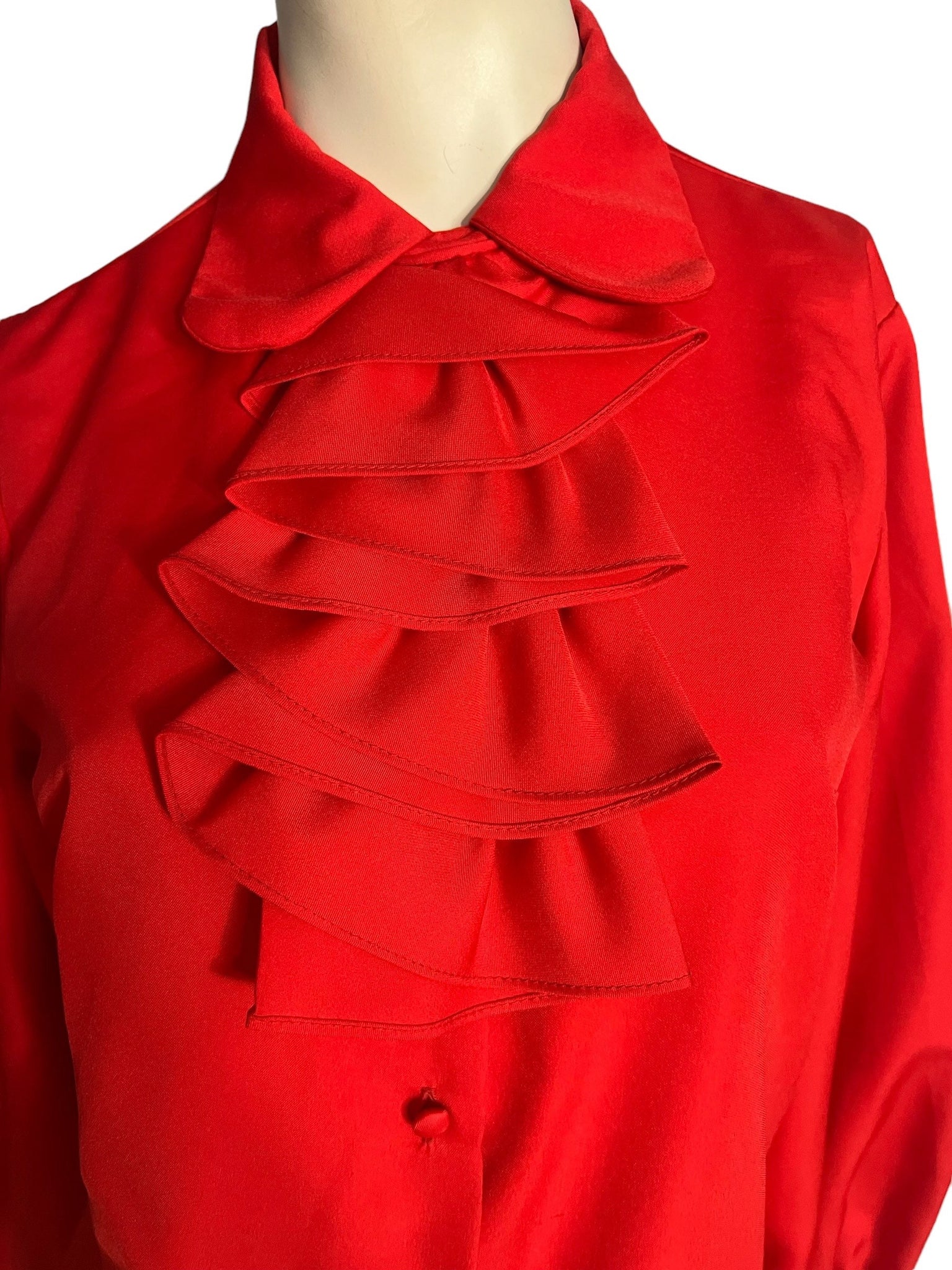Vintage red 70's ruffle shirt M Terry