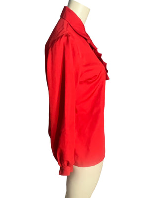 Vintage red 70's ruffle shirt M Terry