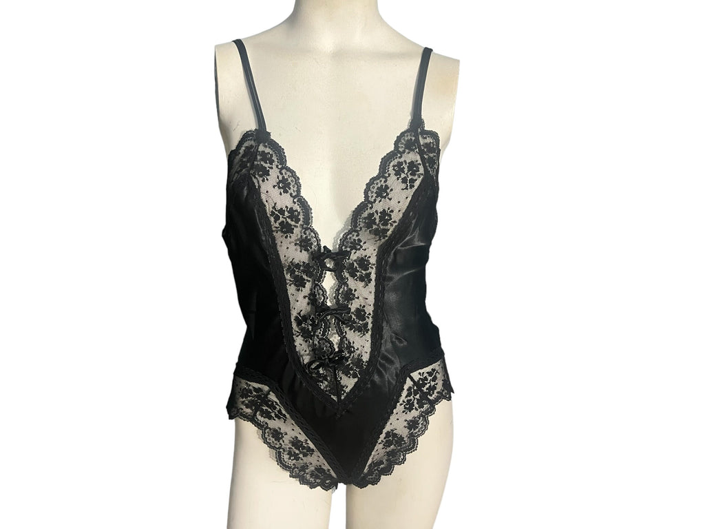 Vintage black 80's Victoria's Secret teddy S gold label