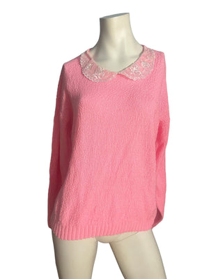 Vintage 80's pink sweater lace collar Brunny L