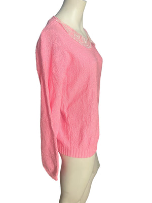 Vintage 80's pink sweater lace collar Brunny L