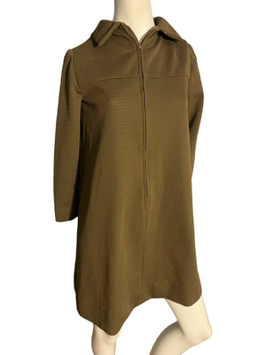 Vintage 70's brown ribbed zip up dress M L