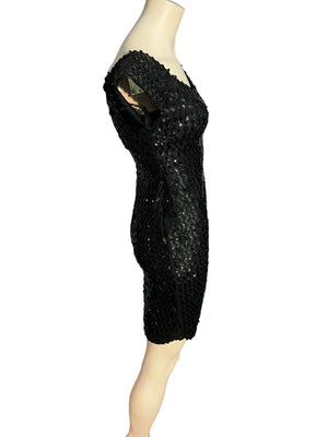 Vintage black sequin 80's mini dress 3 S Glenrob