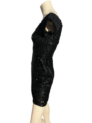 Vintage black sequin 80's mini dress 3 S Glenrob