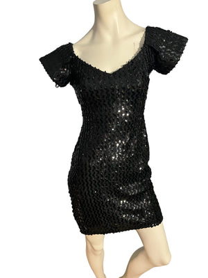 Vintage black sequin 80's mini dress 3 S Glenrob